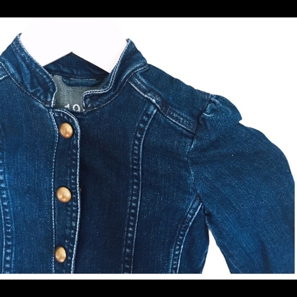 GAP Kids 1969 Collarless Jean Jacket With Gold Button Front Denim Blue Girl 6-7Y - Picture 5 of 9